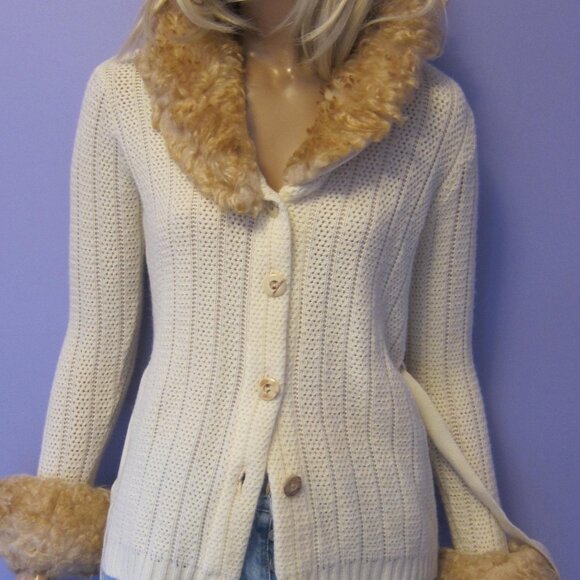 Vintage 70s ELAN FAUX FUR COLLAR CUFFS Knit WRAP SWEATER COAT - Picture 8 of 10